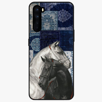Midnight Stallion Blues Glass Case showing flat back view with majestic horse artwork and glossy glass finish.
