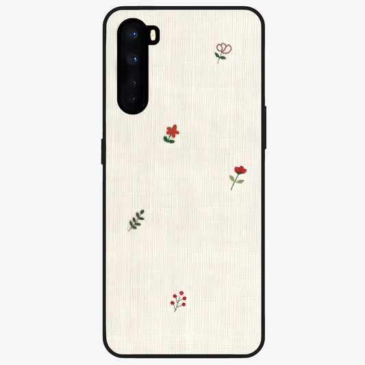 Minimal Petal Whispers Glass Case showing flat back view with soft minimal floral artwork and glossy glass finish.