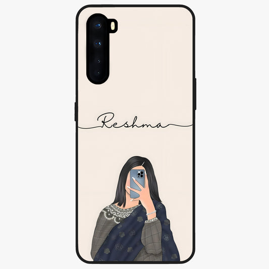 Mirror Mood Muse With Custom Name Glass Case showing flat back view with stylish mirrored artwork and personalized name design.