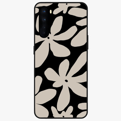 Monochrome Petal Dance Glass Case showing flat back view with monochrome floral artwork and glossy glass finish.
