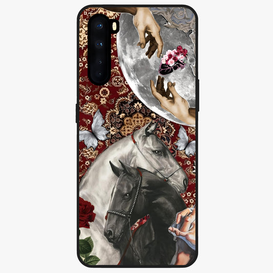 Moonlit Royal Stallion Glass Case showing flat back view with majestic horse under moonlight artwork and glossy glass finish.