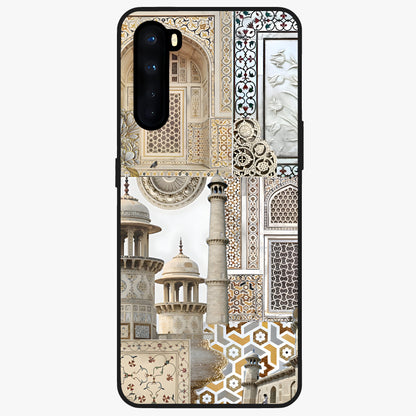 Mughal Marble Legacy Glass Case showing flat back view with intricate Mughal inspired marble pattern and glossy glass finish.