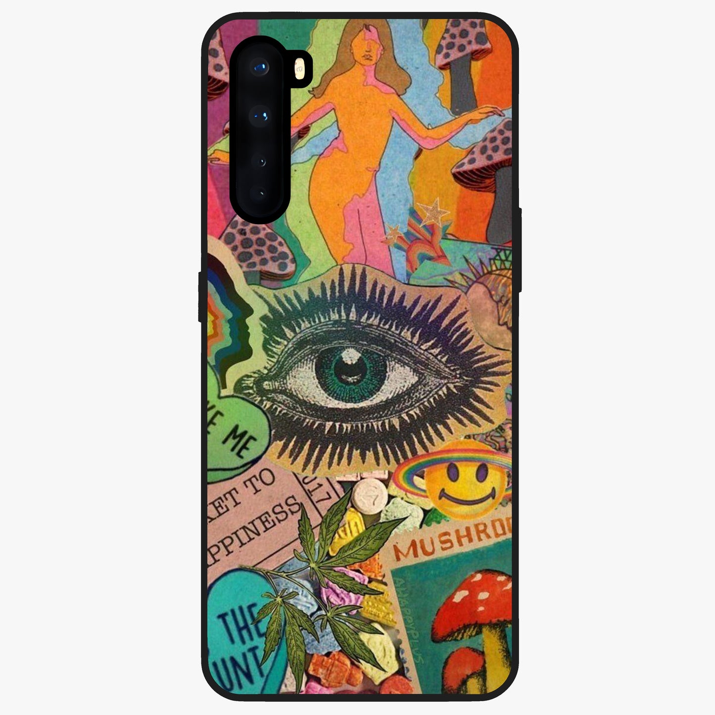 Mystic Eye Wonderland Glass Case showing flat back view with mystical eye themed artwork and glossy glass finish.