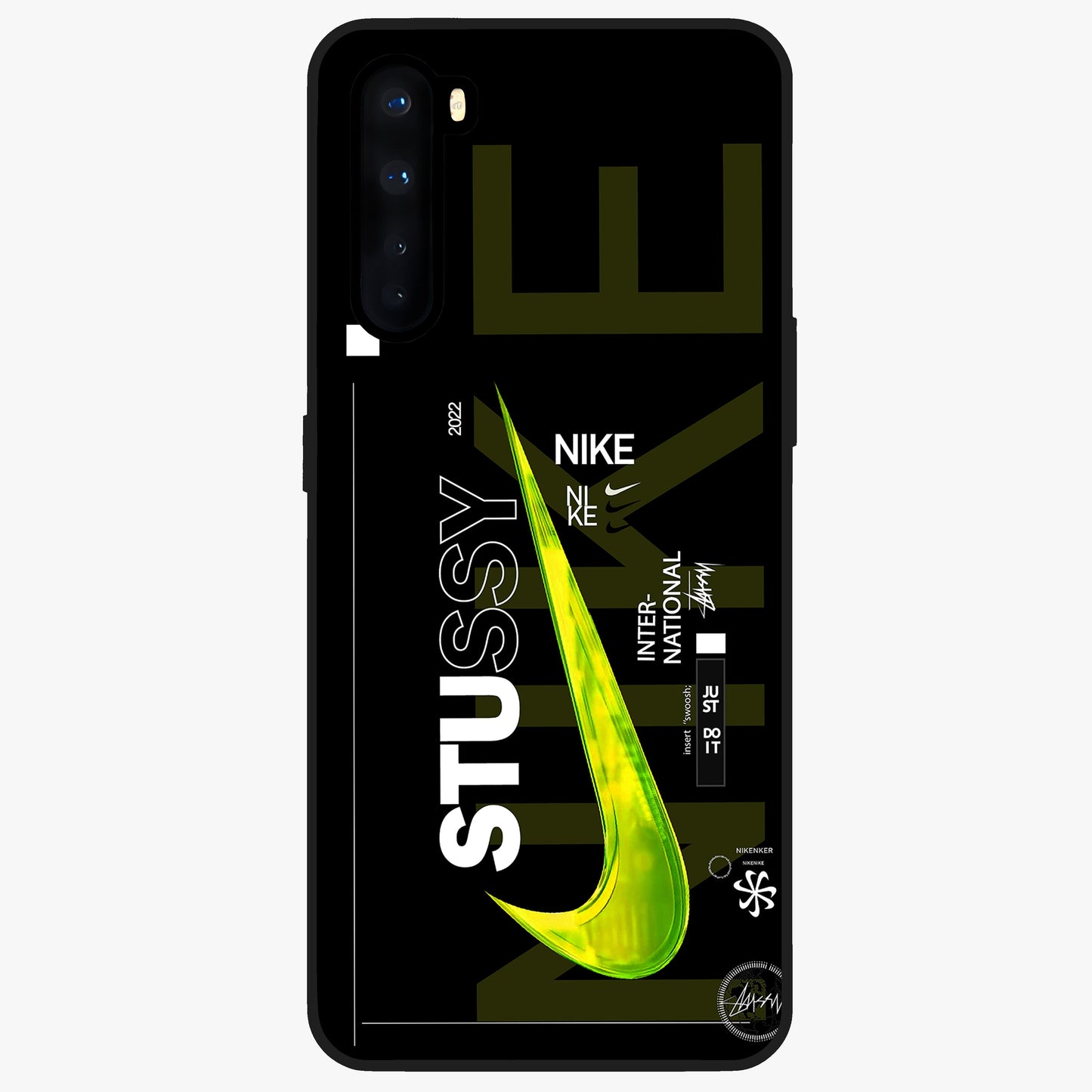 Neon Street Edition Glass Case showing flat back view with neon street style artwork and glossy glass finish.