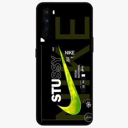 Neon Street Edition Glass Case showing flat back view with neon street style artwork and glossy glass finish.