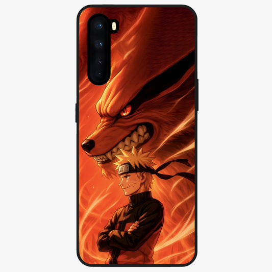 Nine Tails Legacy Glass Case showing flat back view with powerful nine-tailed fox inspired artwork and glossy glass finish.