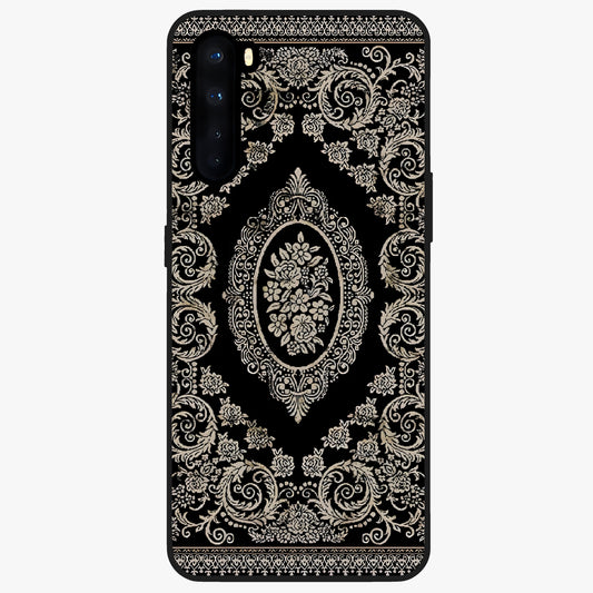 Noir Bloom Elegance Glass Case showing flat back view with elegant dark floral artwork and glossy glass finish.