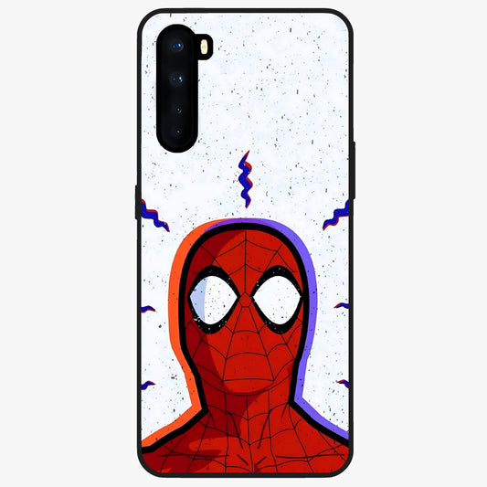 Omg Spiderman Glass Case showing flat back view with bold superhero inspired artwork and glossy glass finish.