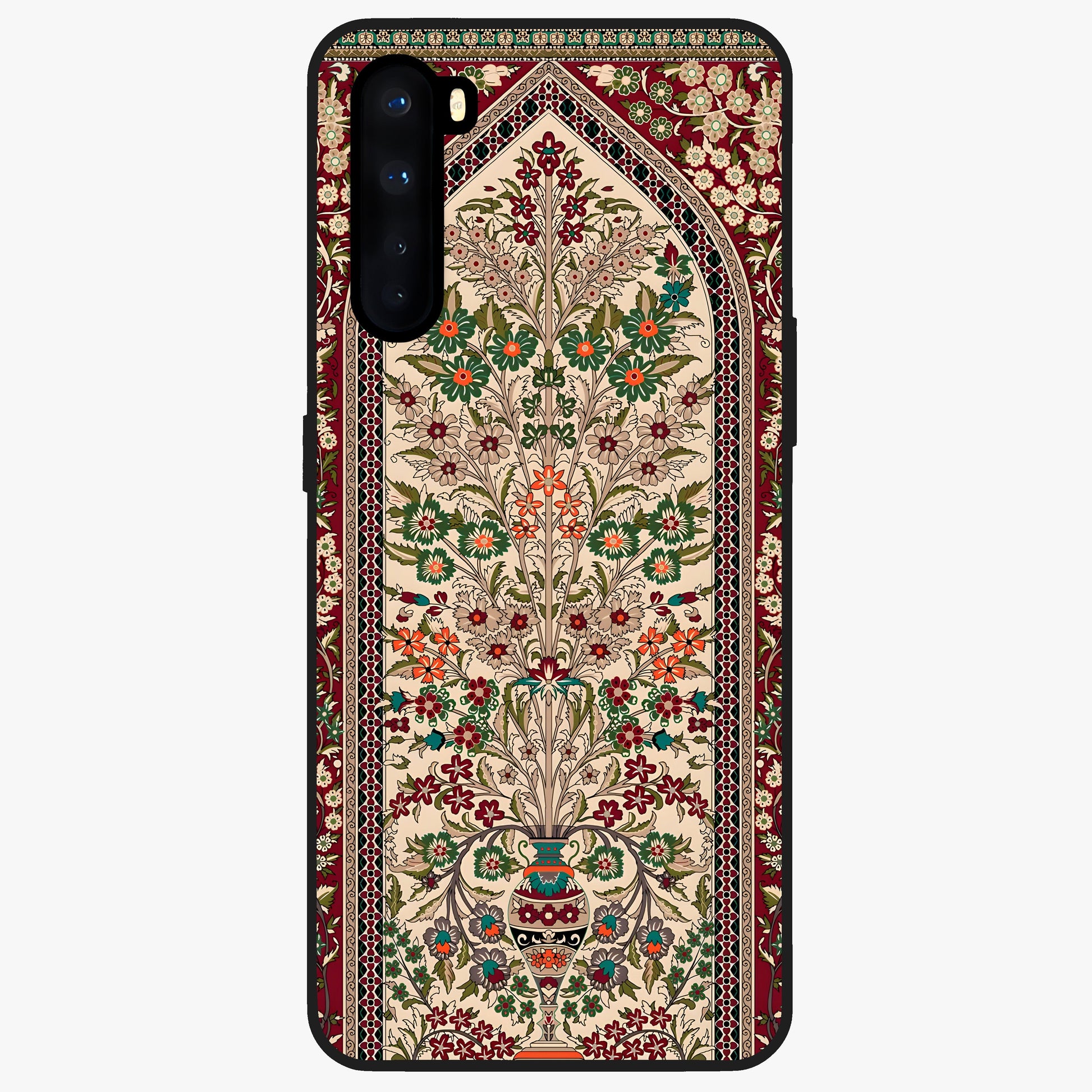 Persian Inspired Glass Case showing flat back view with ornate Persian style pattern artwork and glossy glass finish.