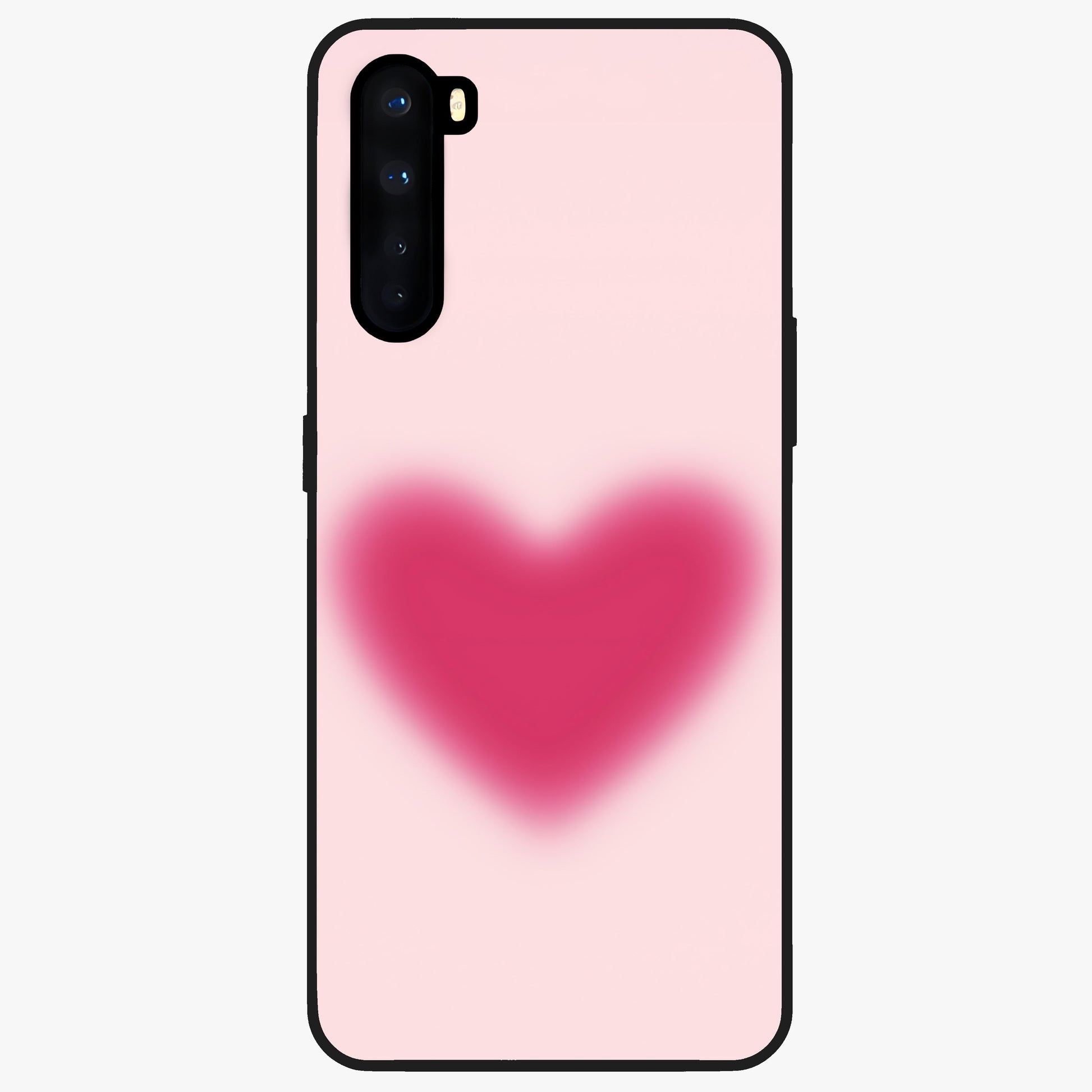 Pink Aura Heart Glass Case showing flat back view with glowing heart artwork and glossy glass finish.