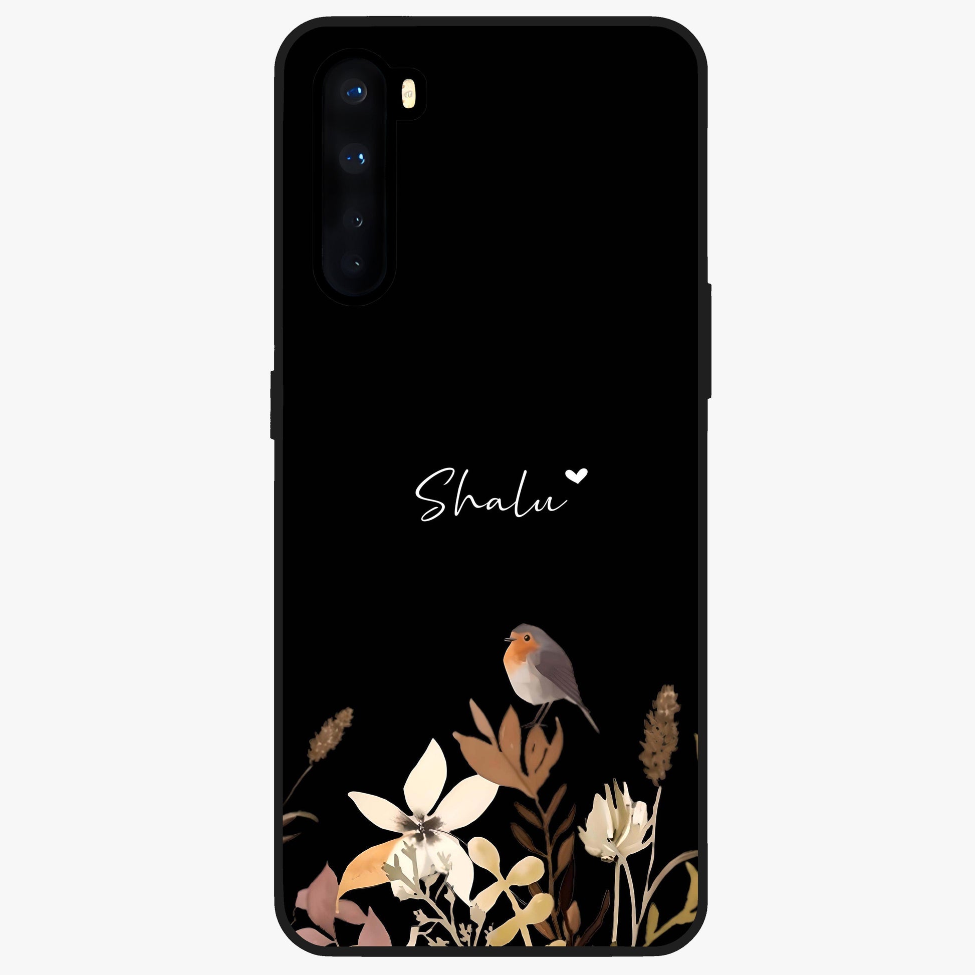 Quiet Garden Tune Custom Name Glass Case showing flat back view with peaceful garden artwork and personalized name design.