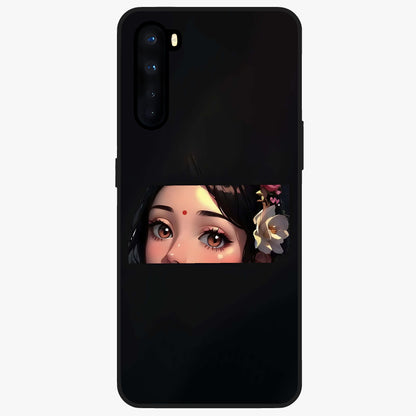 Radha Divine Embrace Glass Case showing flat back view with devotional Radha artwork and glossy glass finish.