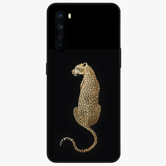 Regal Leopard Glass Case showing flat back view with bold leopard artwork and glossy glass finish.