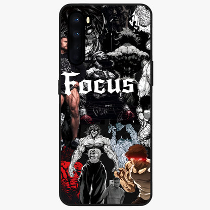Relentless Power Focus Glass Case showing flat back view with motivational typography artwork and glossy glass finish.