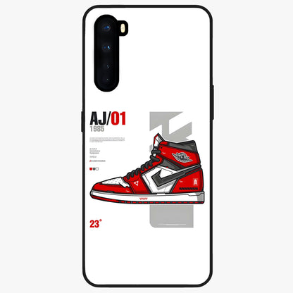 Retro Sneaker Blueprint Glass Case showing flat back view with sneaker blueprint style artwork and glossy glass finish.