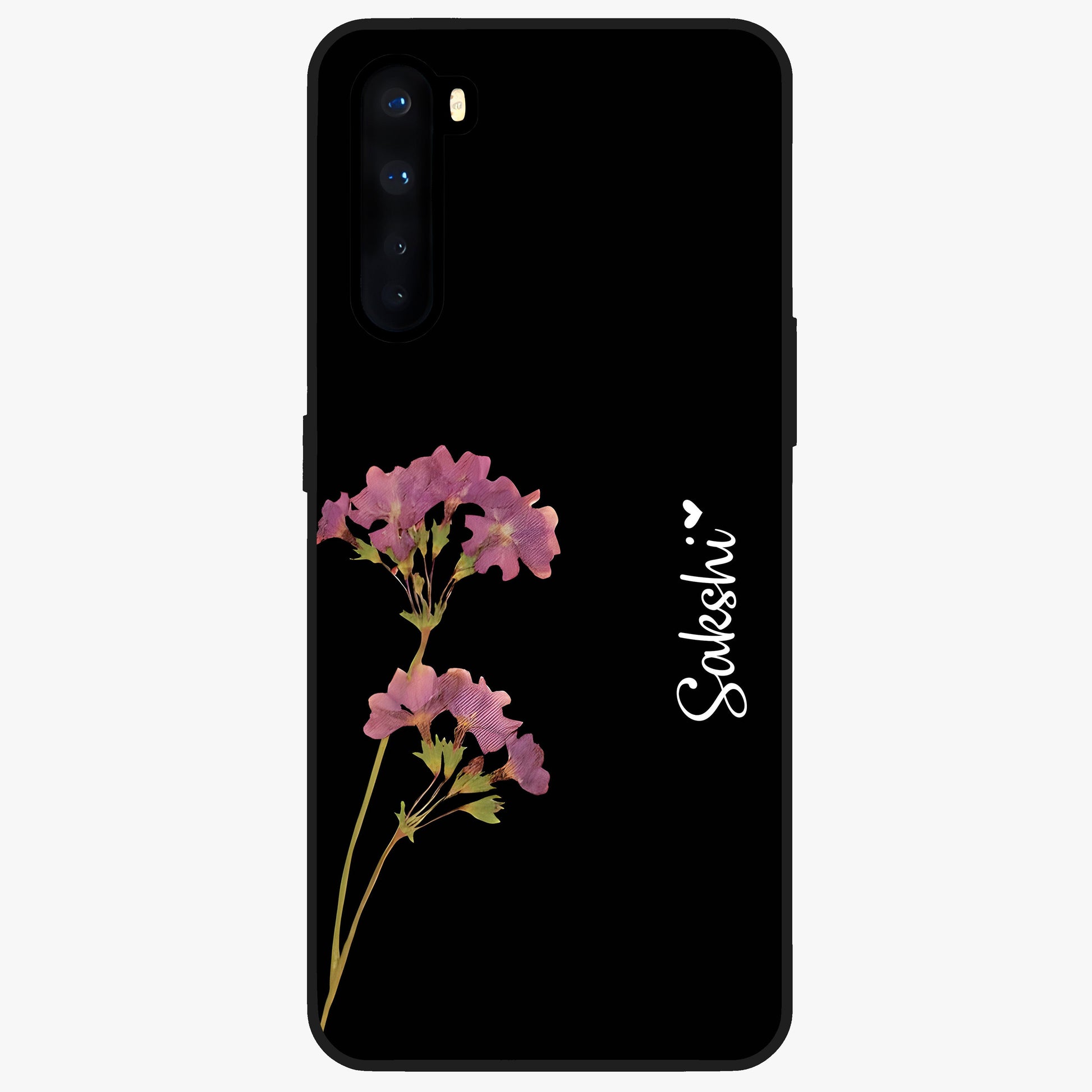 Riching Lavender Flower Custom Name Glass Case showing flat back view with lavender floral artwork and personalized name design.