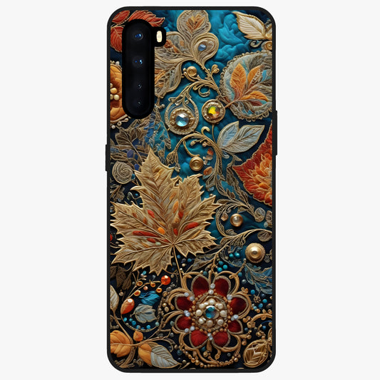 Royal Jewel Garden Glass Case showing flat back view with decorative floral garden artwork and glossy glass finish.