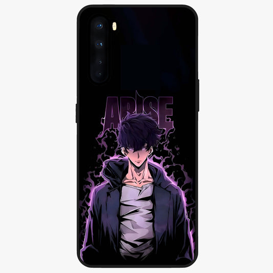 Shadow Monarch Awakening Glass Case showing flat back view with powerful dark monarch themed artwork and glossy glass finish.