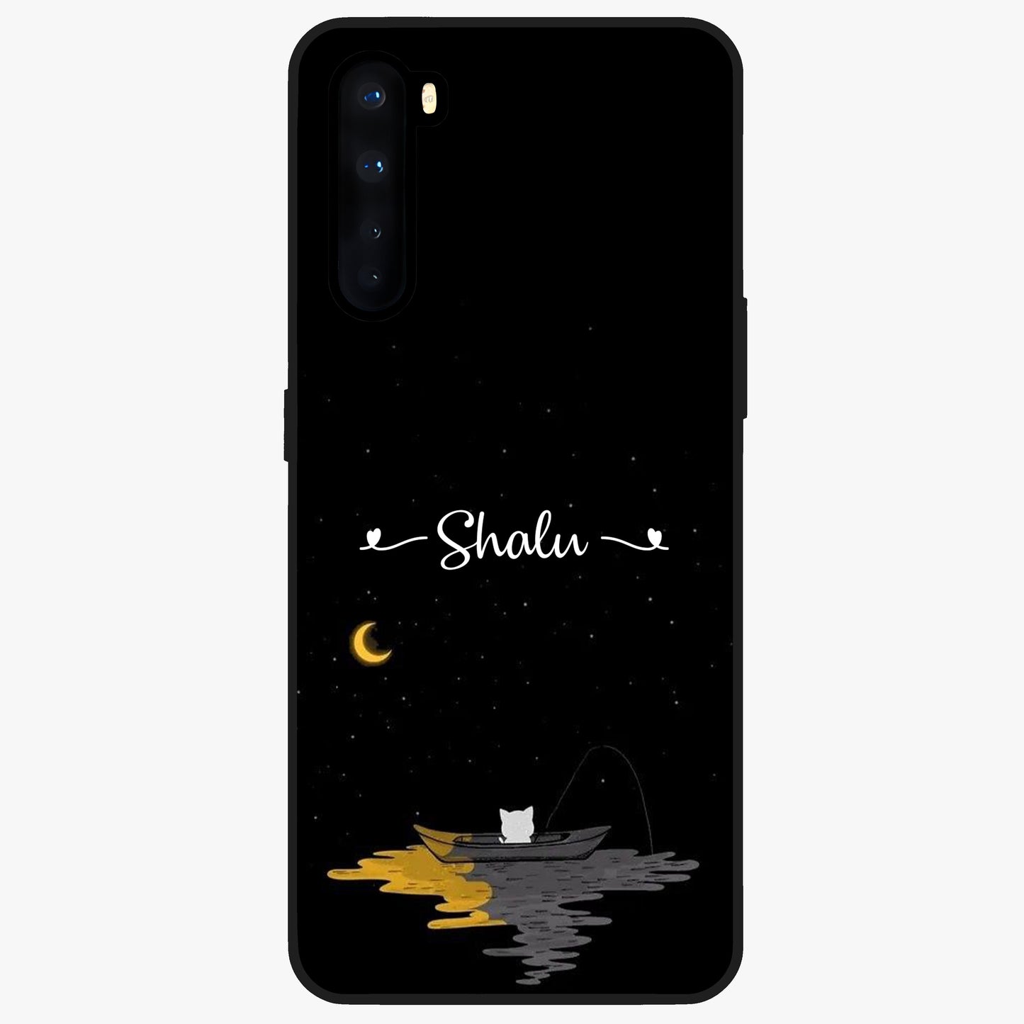 Silent Night Row Glass Case showing flat back view with calm night themed artwork and glossy glass finish.