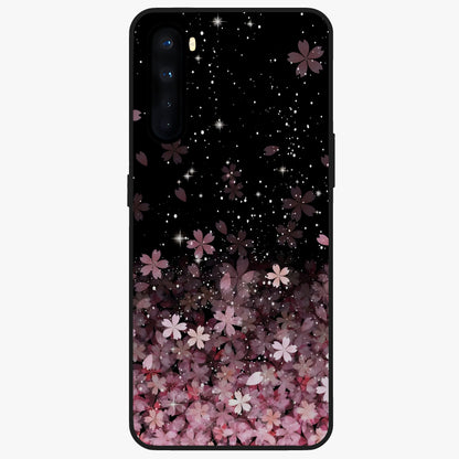 Small Starry Flowers Glass Case showing flat back view with delicate starry floral artwork and glossy glass finish.