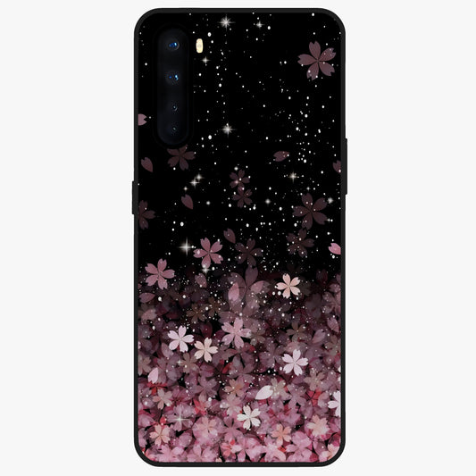 Small Starry Flowers Glass Case showing flat back view with delicate starry floral artwork and glossy glass finish.