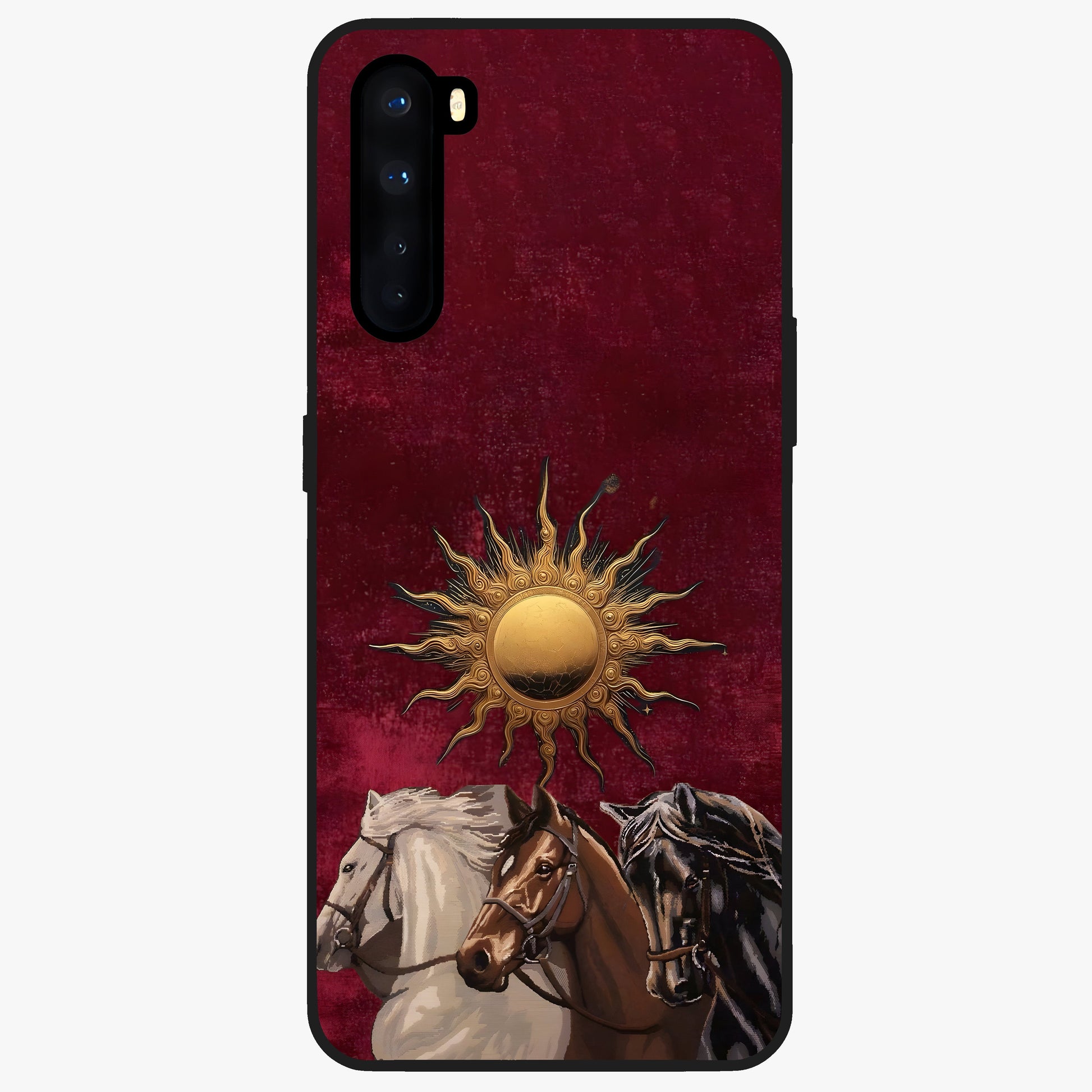 Solar Riders Glass Case showing flat back view with dynamic rider themed artwork and glossy glass finish.