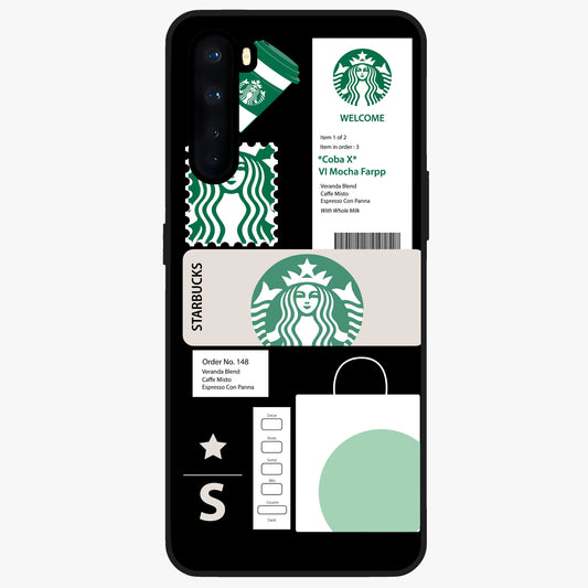 Starbucks Mocha Glass Case showing flat back view with coffee inspired artwork and glossy glass finish.