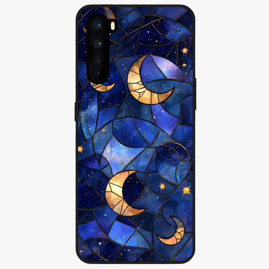 Starlit Sky Tapestry Glass Case showing flat back view with decorative starry sky tapestry artwork and glossy glass finish.