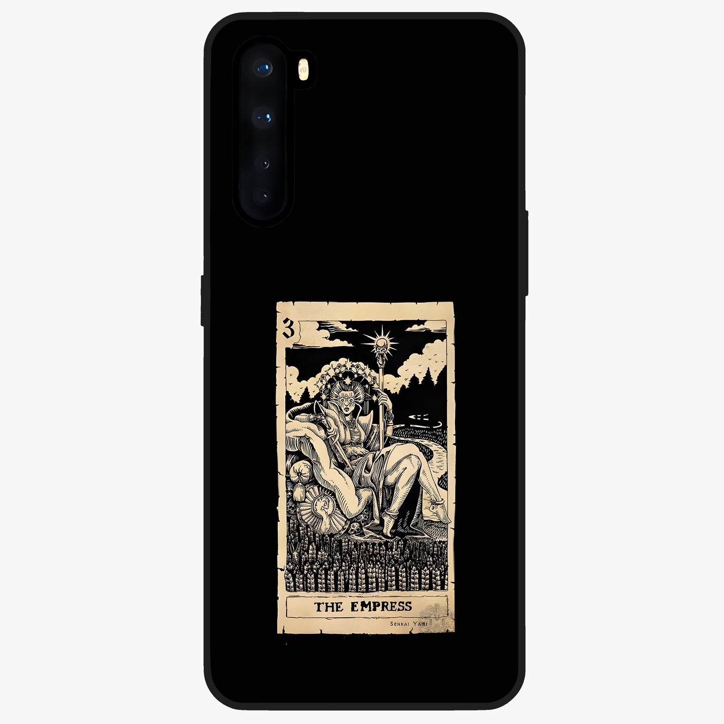The Empress Glass Case showing flat back view with regal feminine artwork and glossy glass finish.
