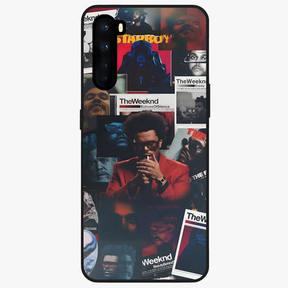 The Weeknd Glass Case showing flat back view with music inspired artistic portrait artwork and glossy glass finish.