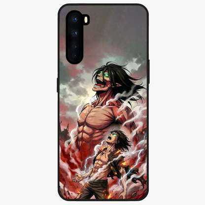 Titan Awakening Fury Glass Case showing flat back view with powerful titan inspired artwork and glossy glass finish.