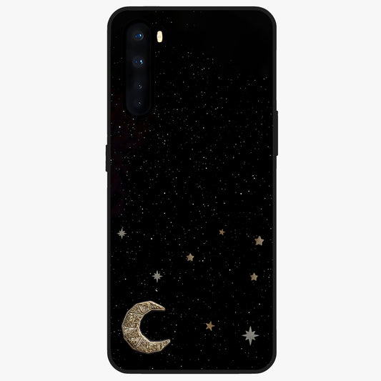 Twinkle Star With Half Moon Glass Case showing flat back view with star and half moon artwork and glossy glass finish.