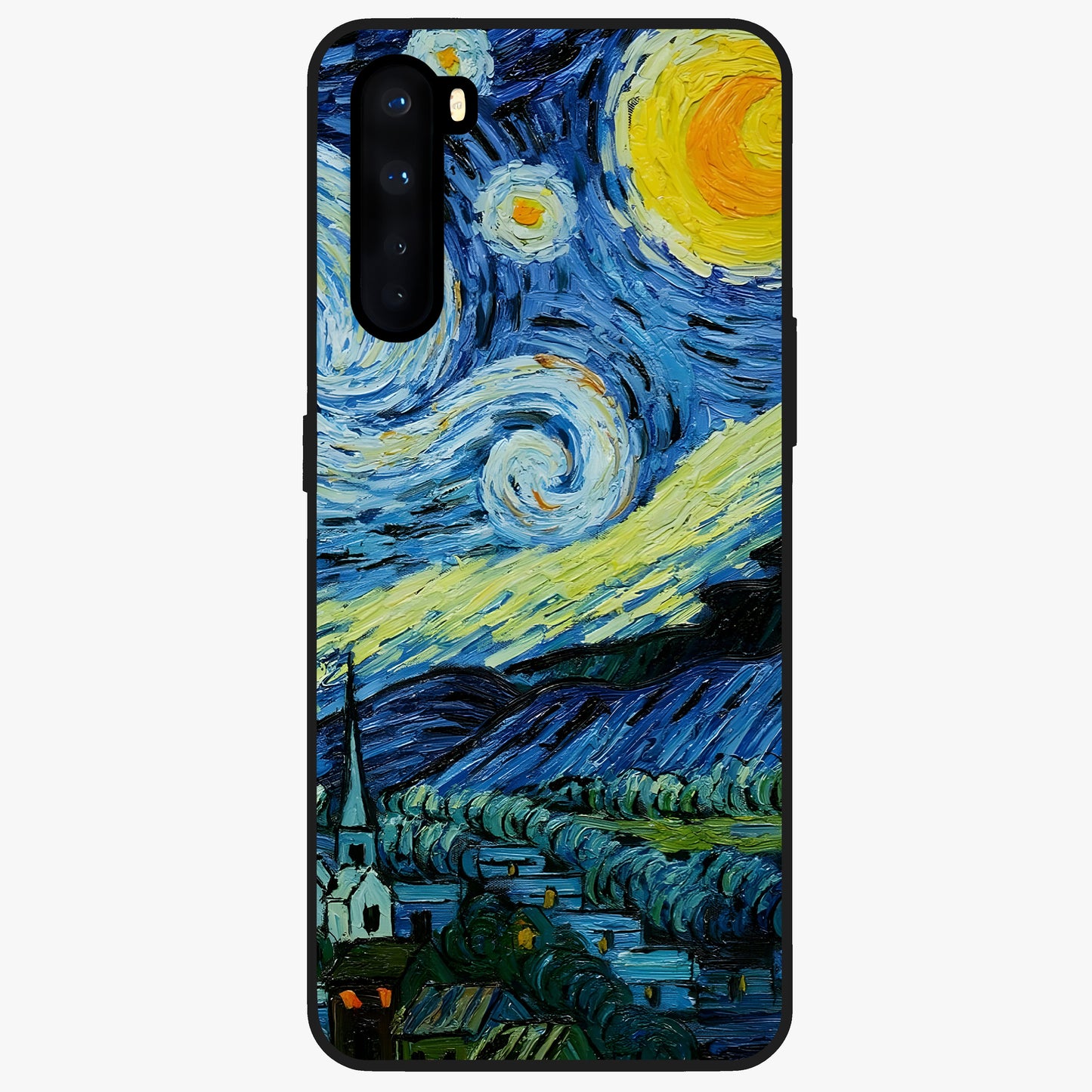 Van Gogh Art Glass Case showing flat back view with classic painterly artwork inspired by Van Gogh style and glossy glass finish.