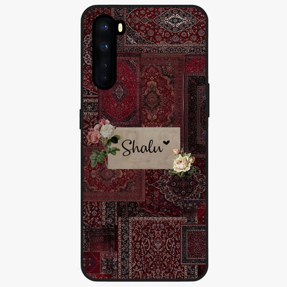 Velvet Wine Pattern Custom Name Glass Case showing flat back view with elegant wine colored pattern artwork and personalized name design.