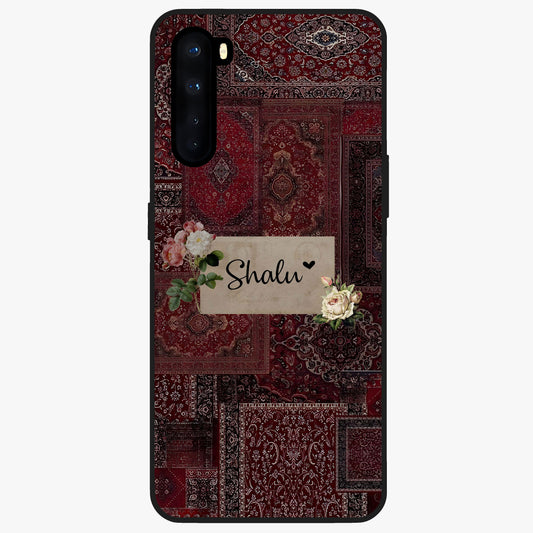 Velvet Wine Pattern Custom Name Glass Case showing flat back view with elegant wine colored pattern artwork and personalized name design.