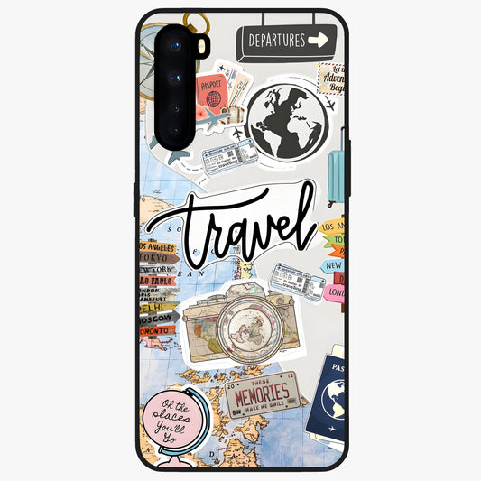 Wanderlust Journal Glass Case showing flat back view with travel inspired artwork and glossy glass finish.