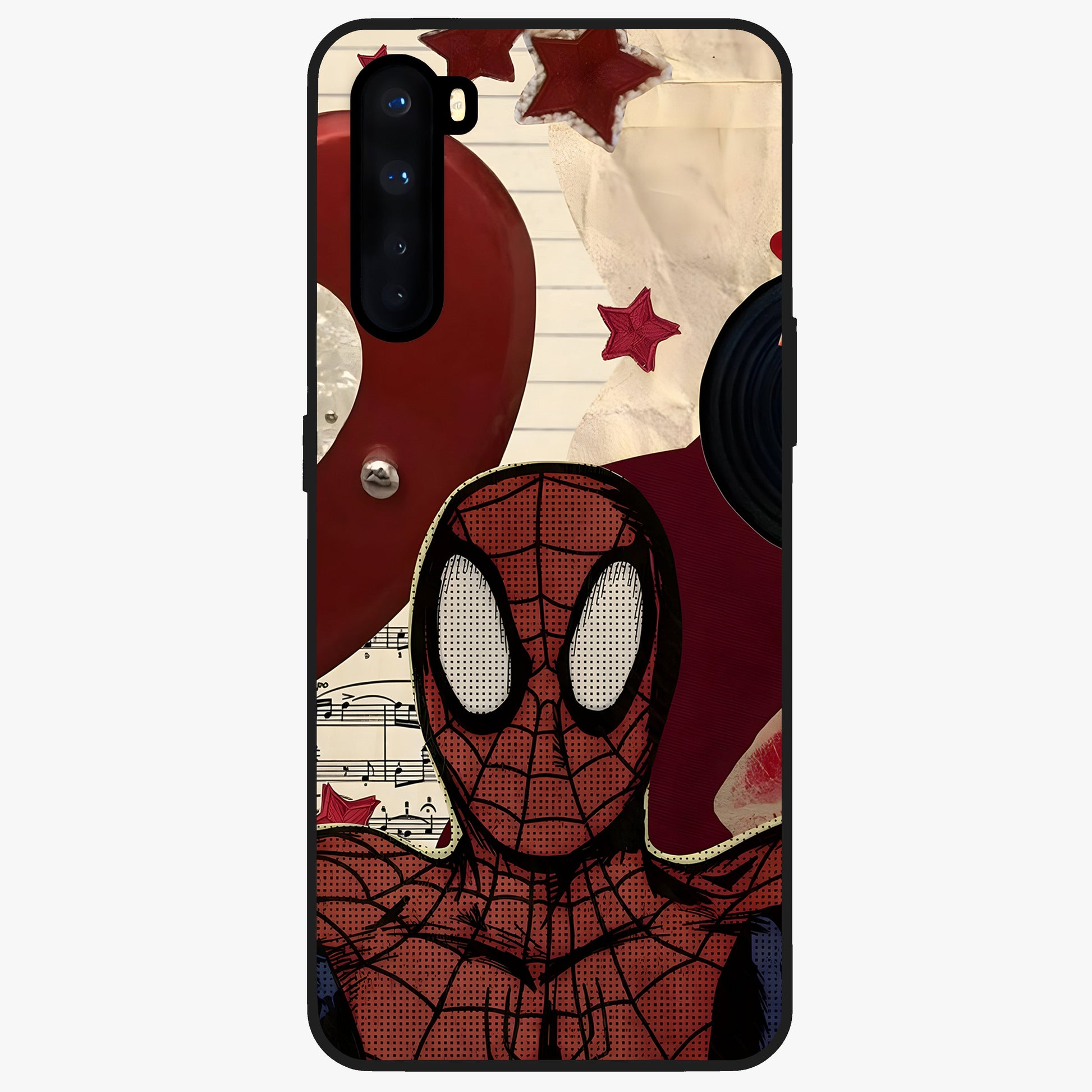 Web Warrior Vibes Glass Case showing flat back view with superhero inspired web themed artwork and glossy glass finish.