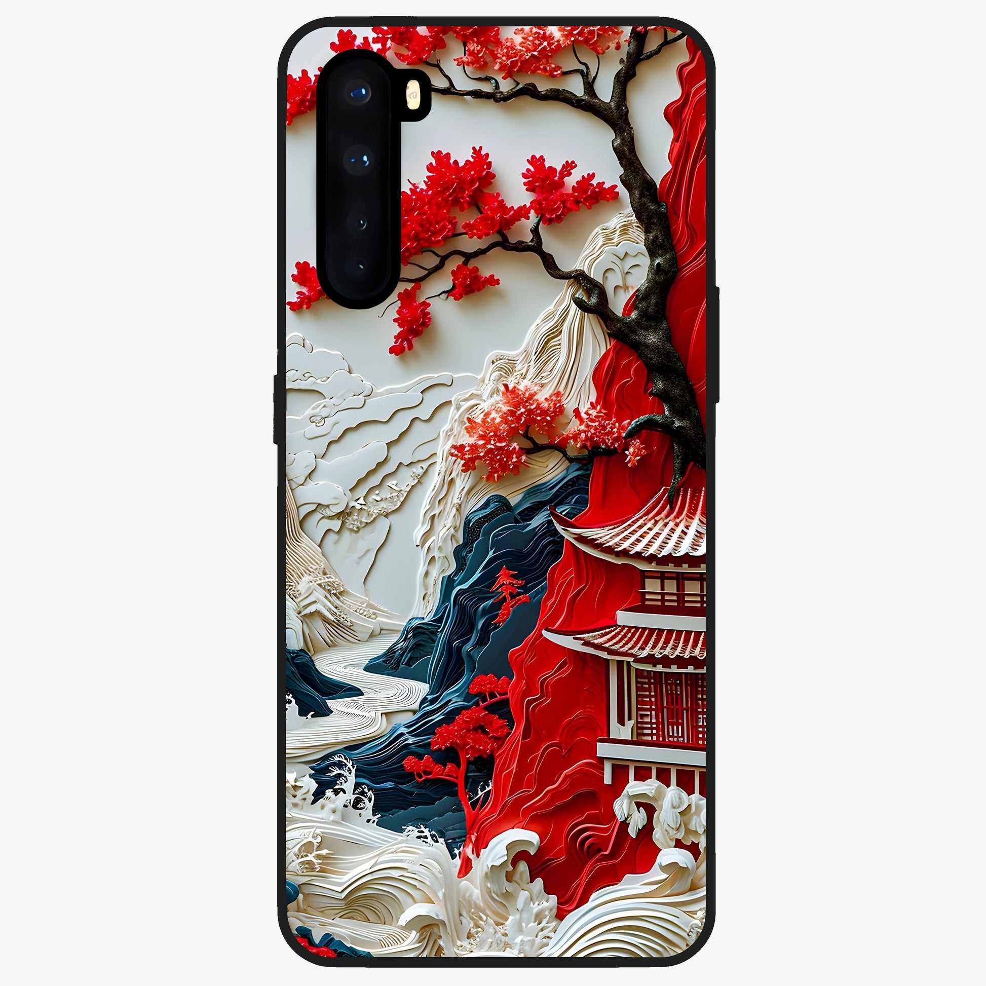 Whispers Of Sakura Waves Glass Case showing flat back view with cherry blossom wave artwork and glossy glass finish.