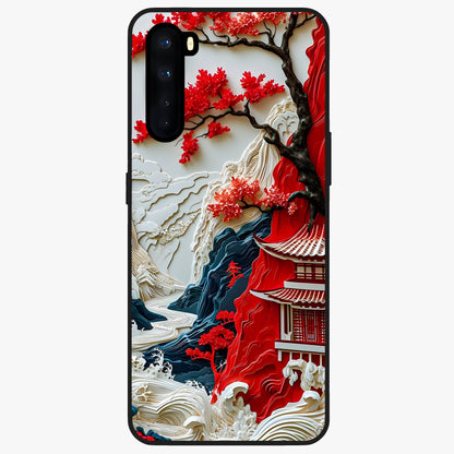 Whispers Of Sakura Waves Glass Case showing flat back view with cherry blossom wave artwork and glossy glass finish.