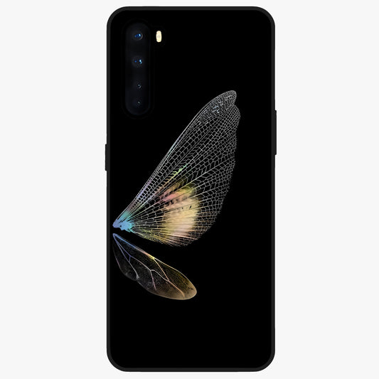 Whispers Of Wings Glass Case showing flat back view with graceful wing inspired artwork and glossy glass finish.