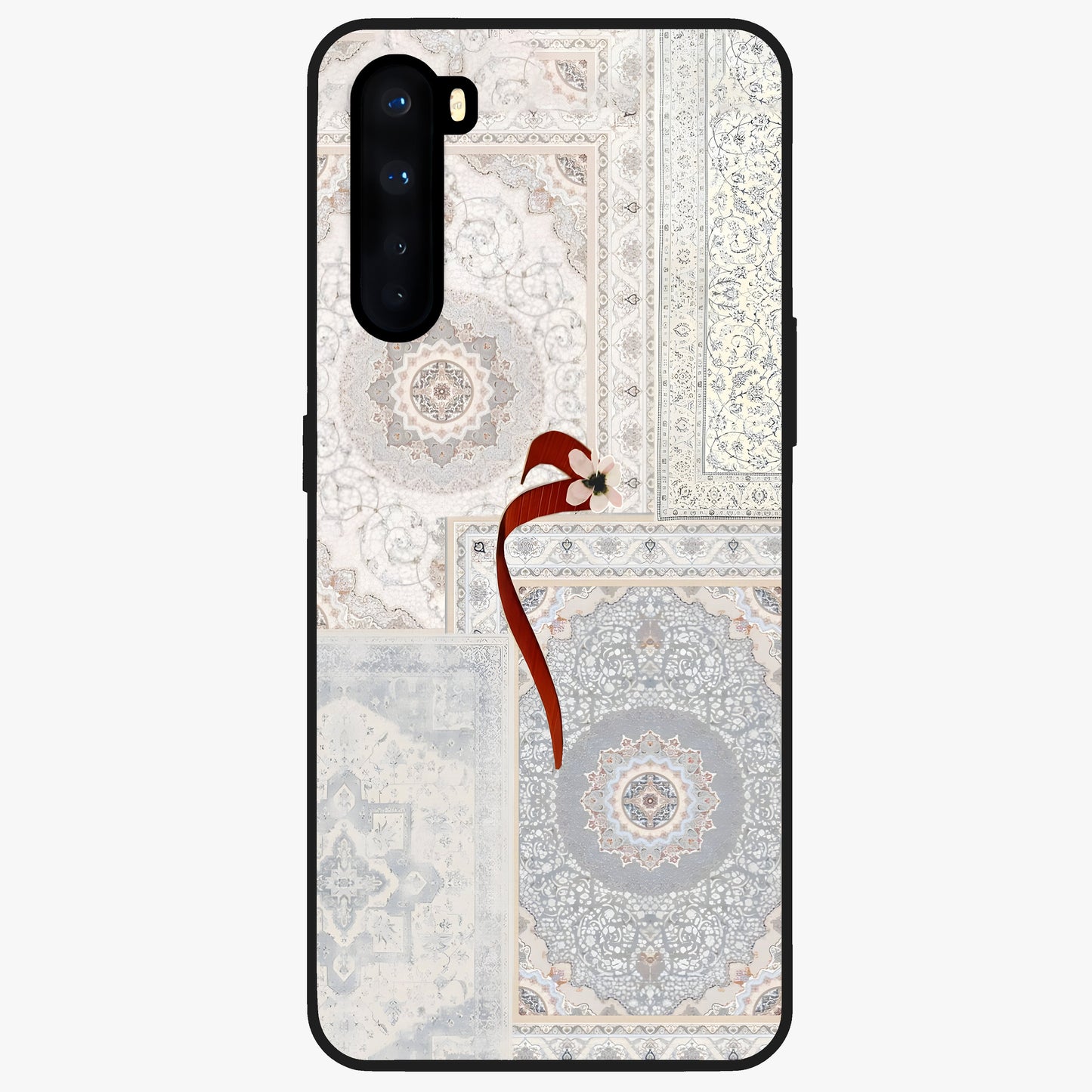 White Aesthetic Bow Glass Case showing flat back view with minimal bow artwork and glossy glass finish.