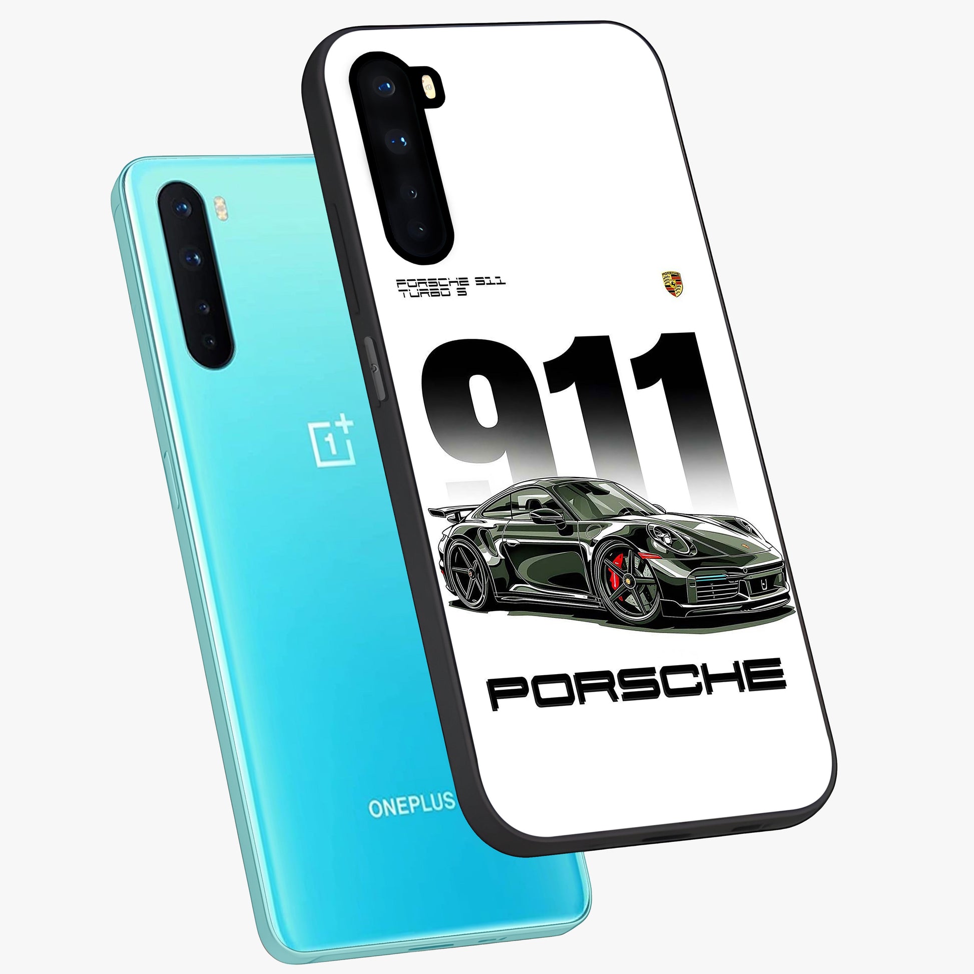 911 Turbo Dominance Glass Case displayed in premium angled mockup highlighting sporty car illustration and sleek glass surface.