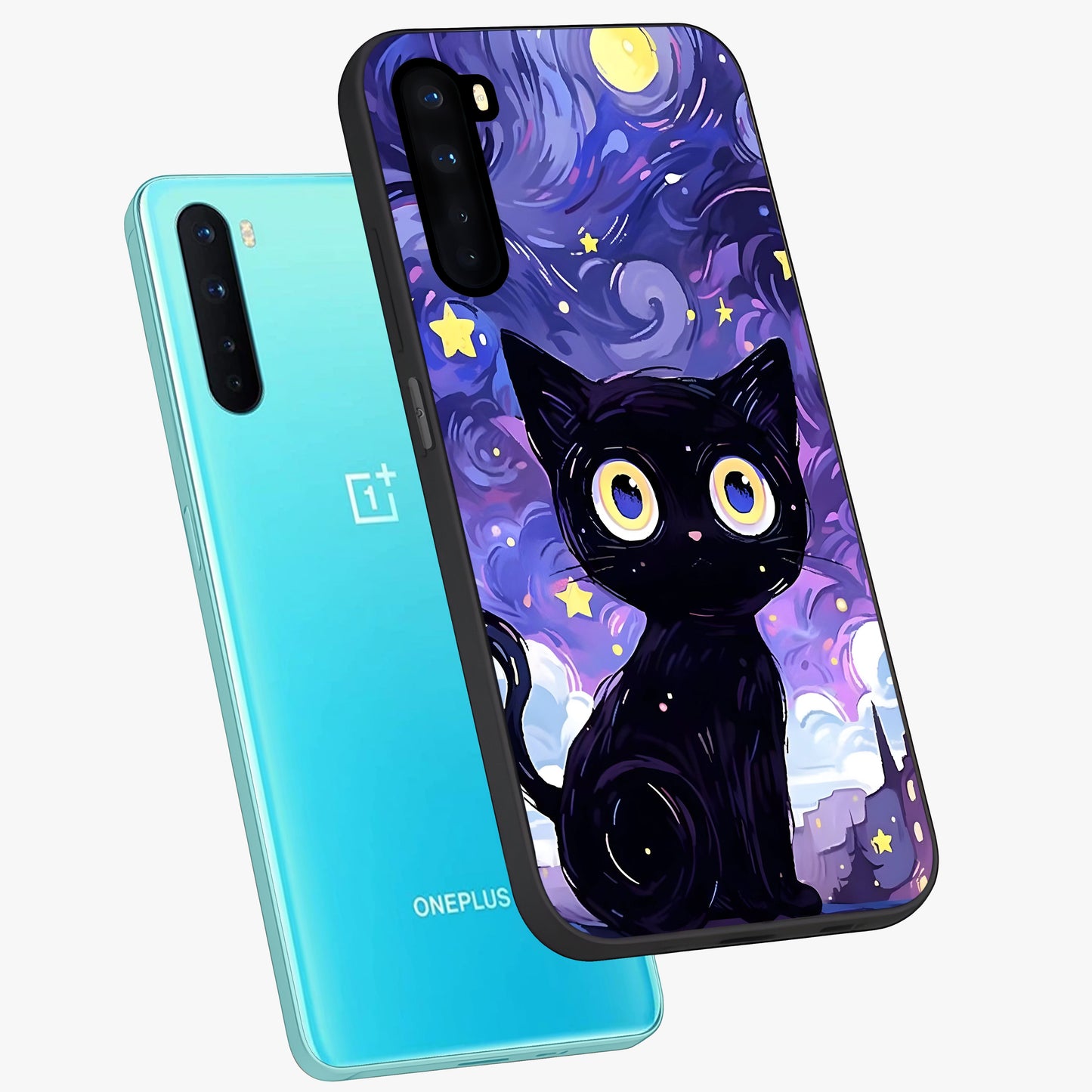 Abstract Cat Art Glass Case displayed in angled mockup highlighting modern abstract cat artwork and sleek glass surface.
