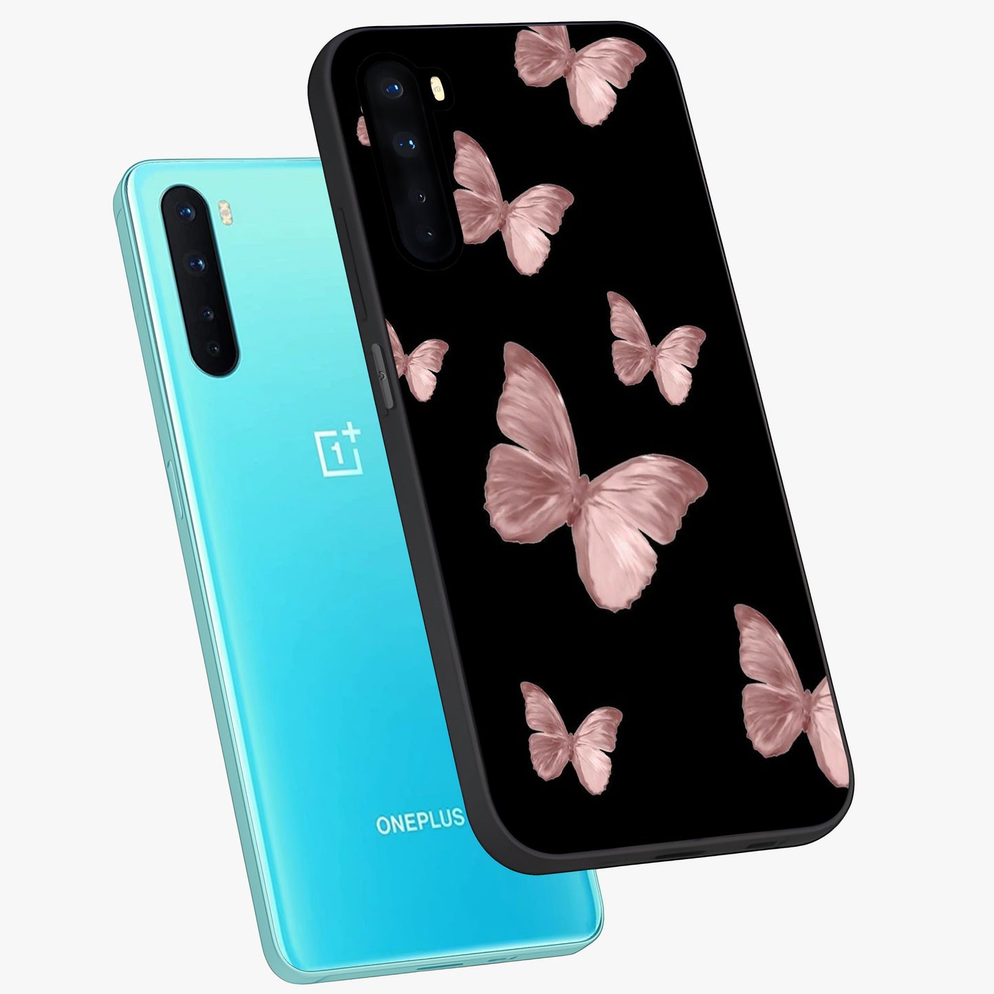 Butterfly Pattern Glass Case displayed in angled mockup highlighting delicate butterfly design and aesthetic pattern style.