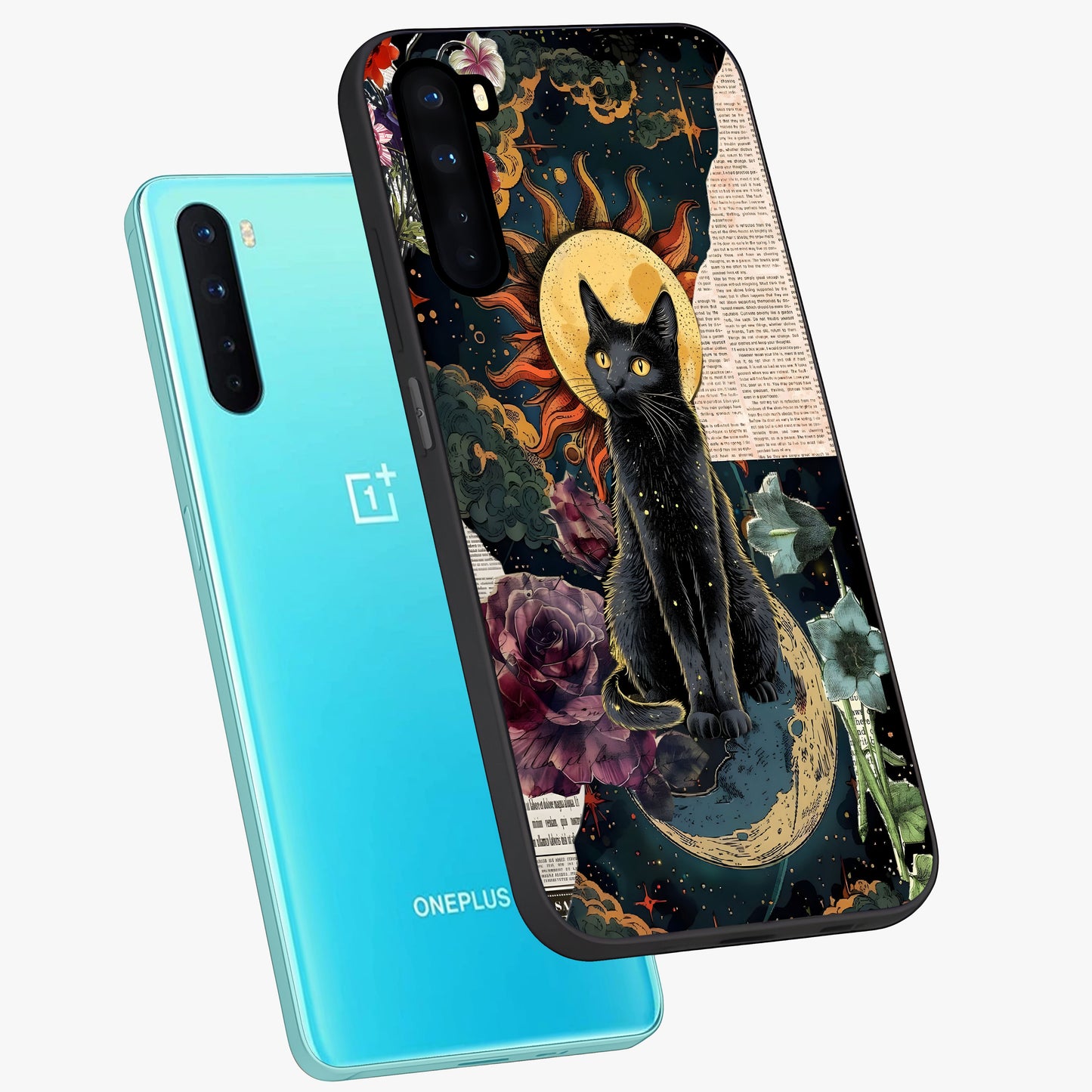 Celestial Black Cat Glass Case displayed in angled mockup highlighting cosmic black cat design with celestial aesthetic.