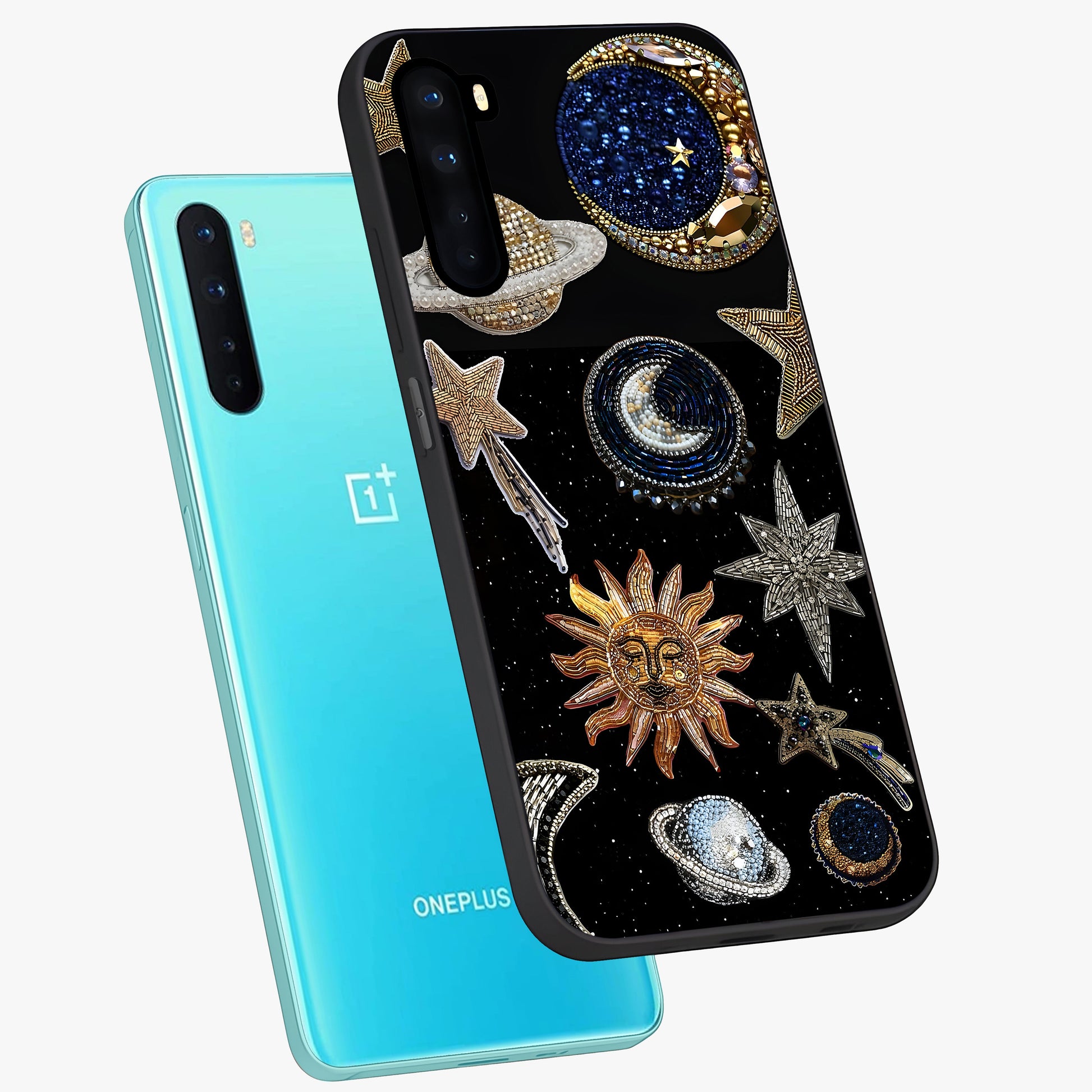 Celestial Gem Constellations Glass Case displayed in angled mockup highlighting gemstone inspired constellation design.