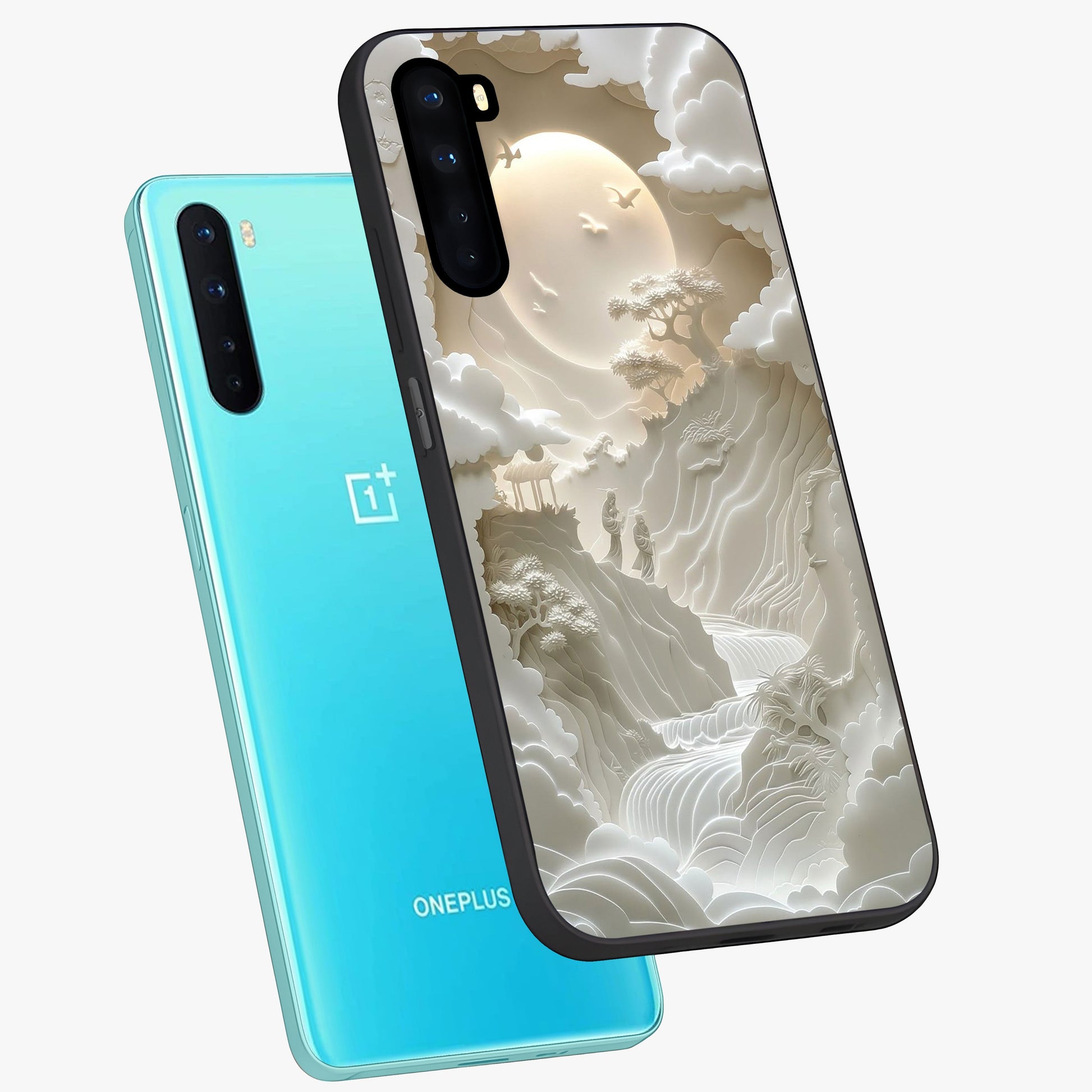 Celestial Origami Glass Case displayed in angled mockup highlighting geometric origami design with cosmic aesthetic theme.