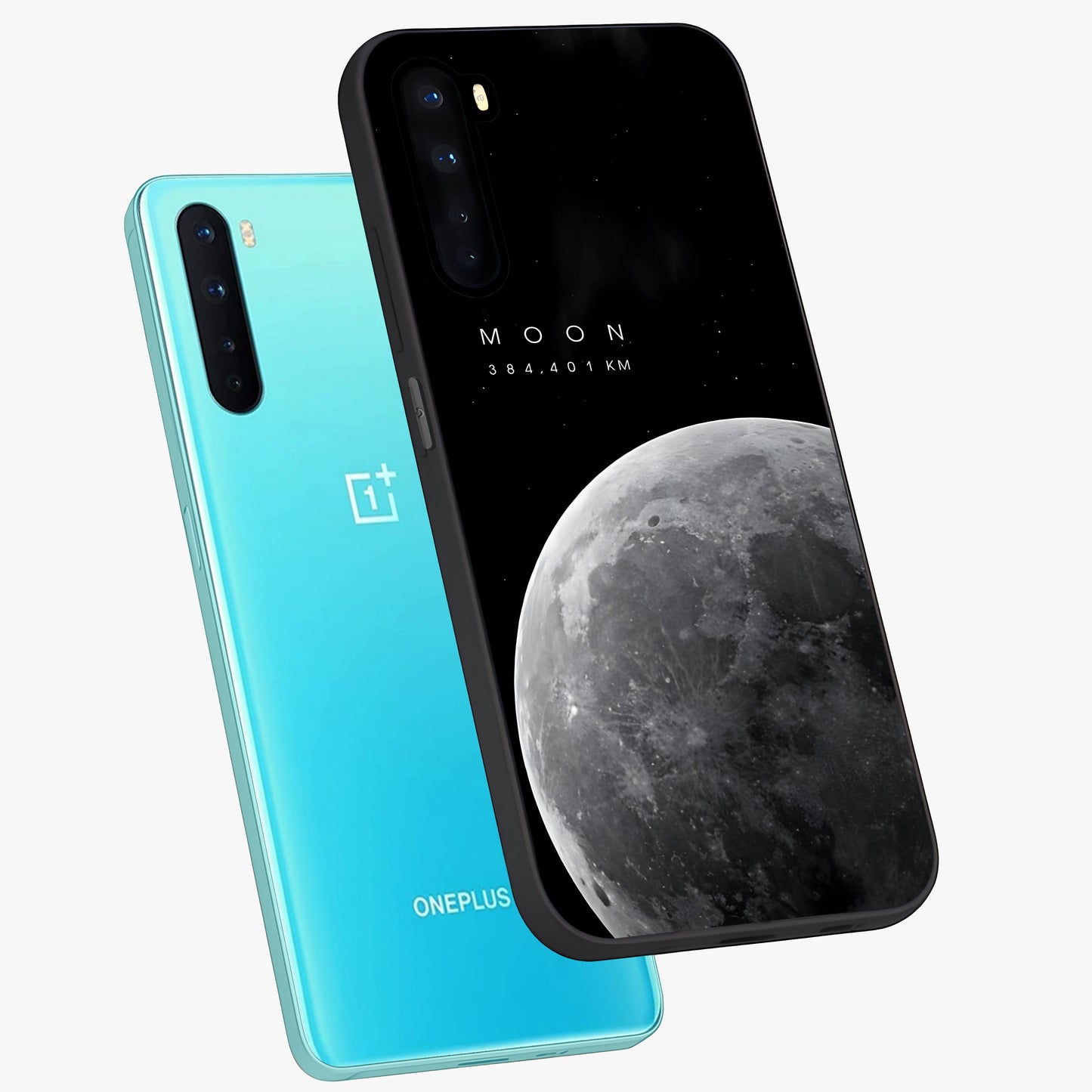 Cosmic Moon Glow Glass Case displayed in angled mockup highlighting celestial moon design with cosmic aesthetic theme.