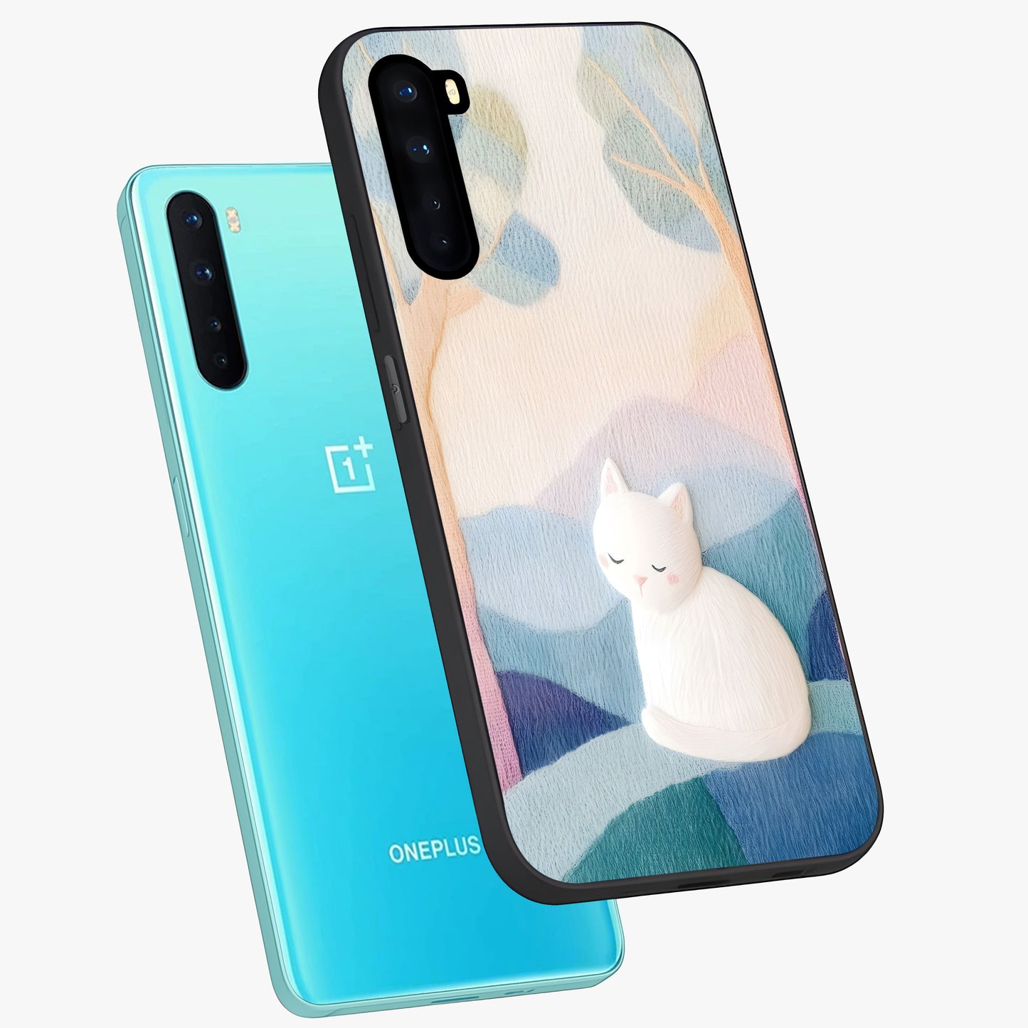 Cotton Dream Cat Glass Case displayed in angled mockup highlighting cute feline illustration with pastel aesthetic style.