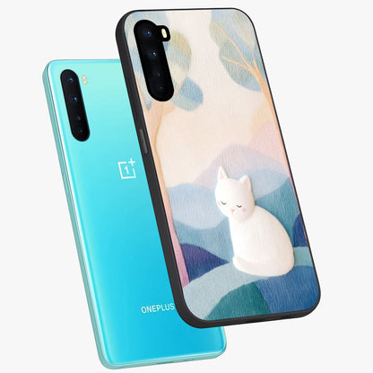 Cotton Dream Cat Glass Case displayed in angled mockup highlighting cute feline illustration with pastel aesthetic style.